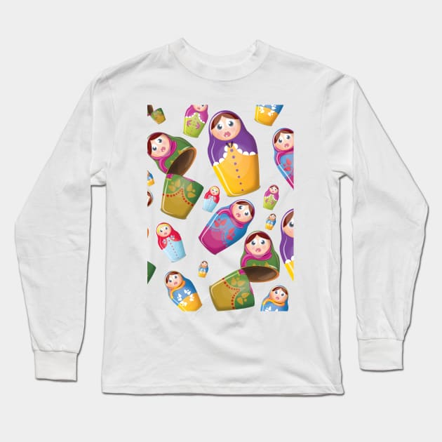 Russian Dolls Pattern Long Sleeve T-Shirt by nickemporium1